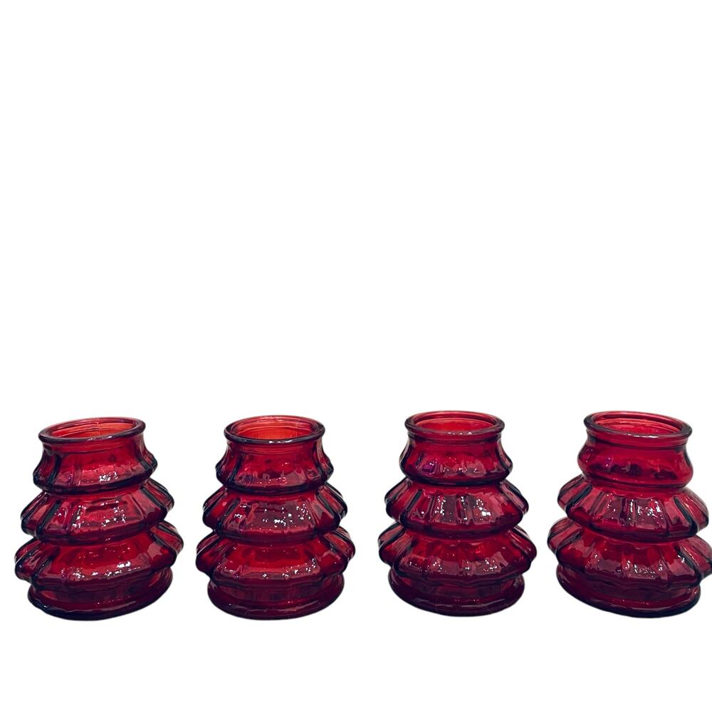 Glass Christmas Tree Shot Glasses Set of 4 Holiday Red New